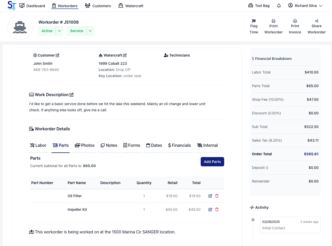 Workorder screenshot
